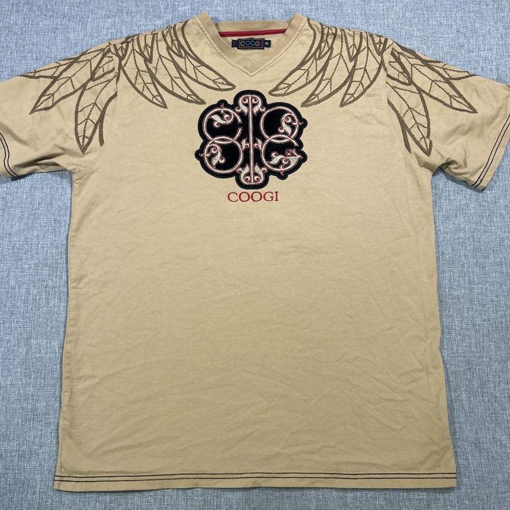 Y2K Coogi Shirt Mens Sz 2XL Embroidered Vintage Wings Brown Streetwear